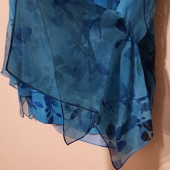 Elie Tahari Blue Blouse with Mandarin Collar and 3/4 Sleeves - Picture 8 of 11